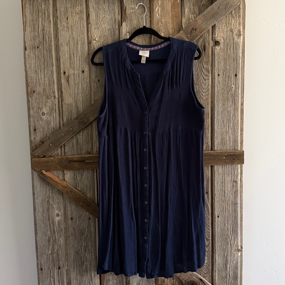Navy Sleeveless Button-Down Dress